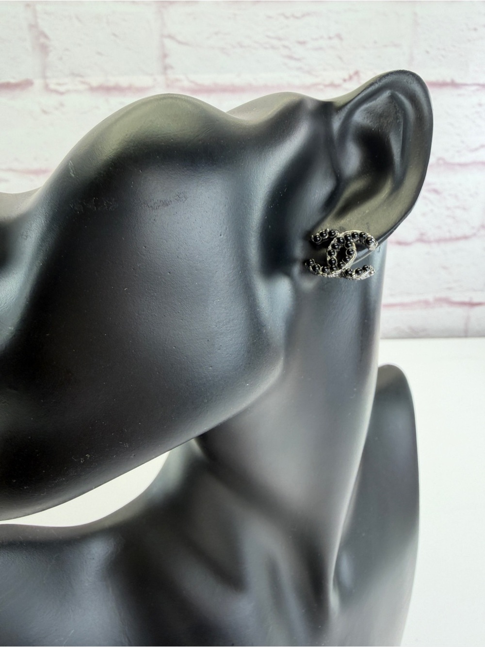 Chanel Black CC Crystal Ruthenium Studs Earrings
